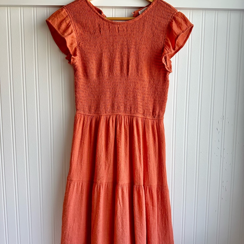 Women's Orange Maxi Dress with Smocked Bodice